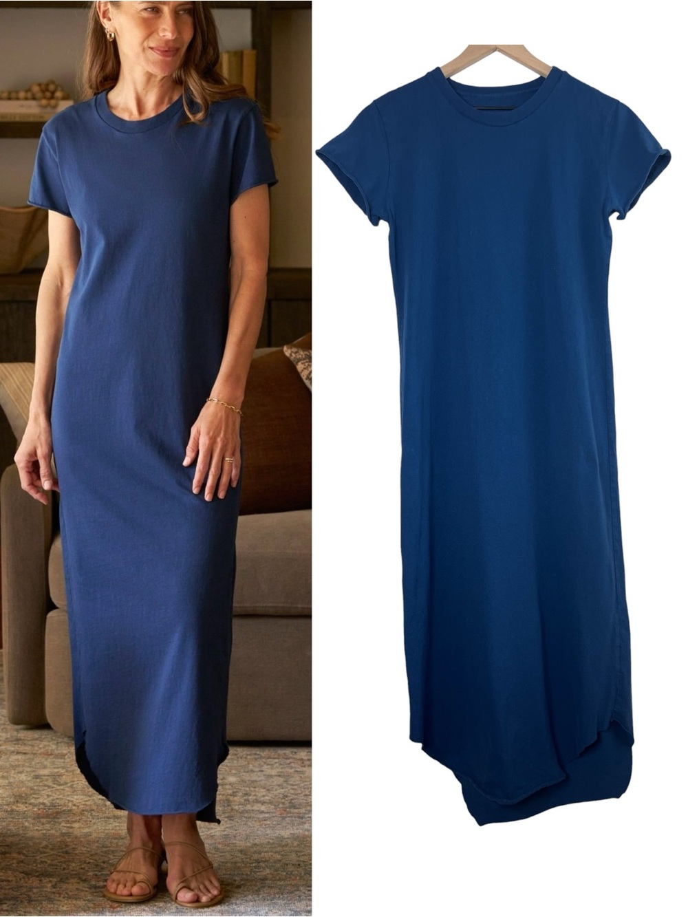 Frank & Eileen Harper Perfect Tee Maxi Dress Deep Sea Blue Raw Hem size Medium